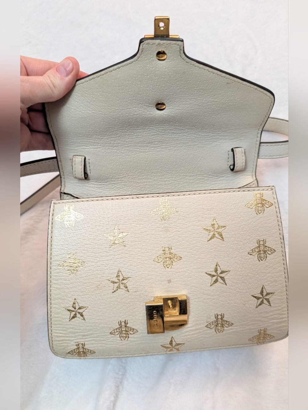 GUCCI Sylvie Sherry Line Bee Star 2Way Leather Handbag Shoulder Bag off White  - Picture 13 of 15